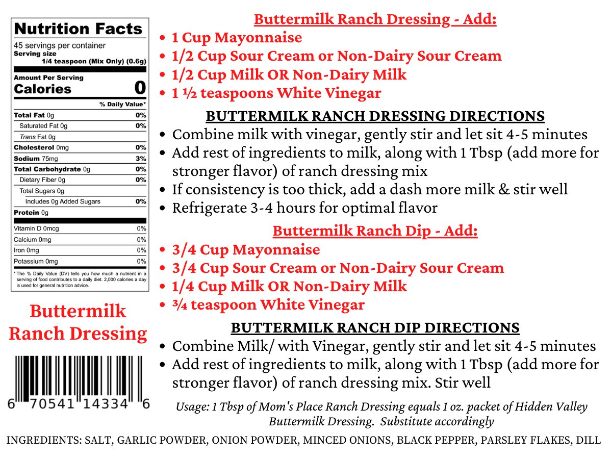 Mom's GlutenFree & Dairy Free Ranch Dressing Mix