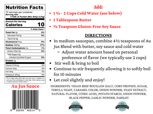 Gluten Free Au Jus Sauce Mix (for French Dips Roast
