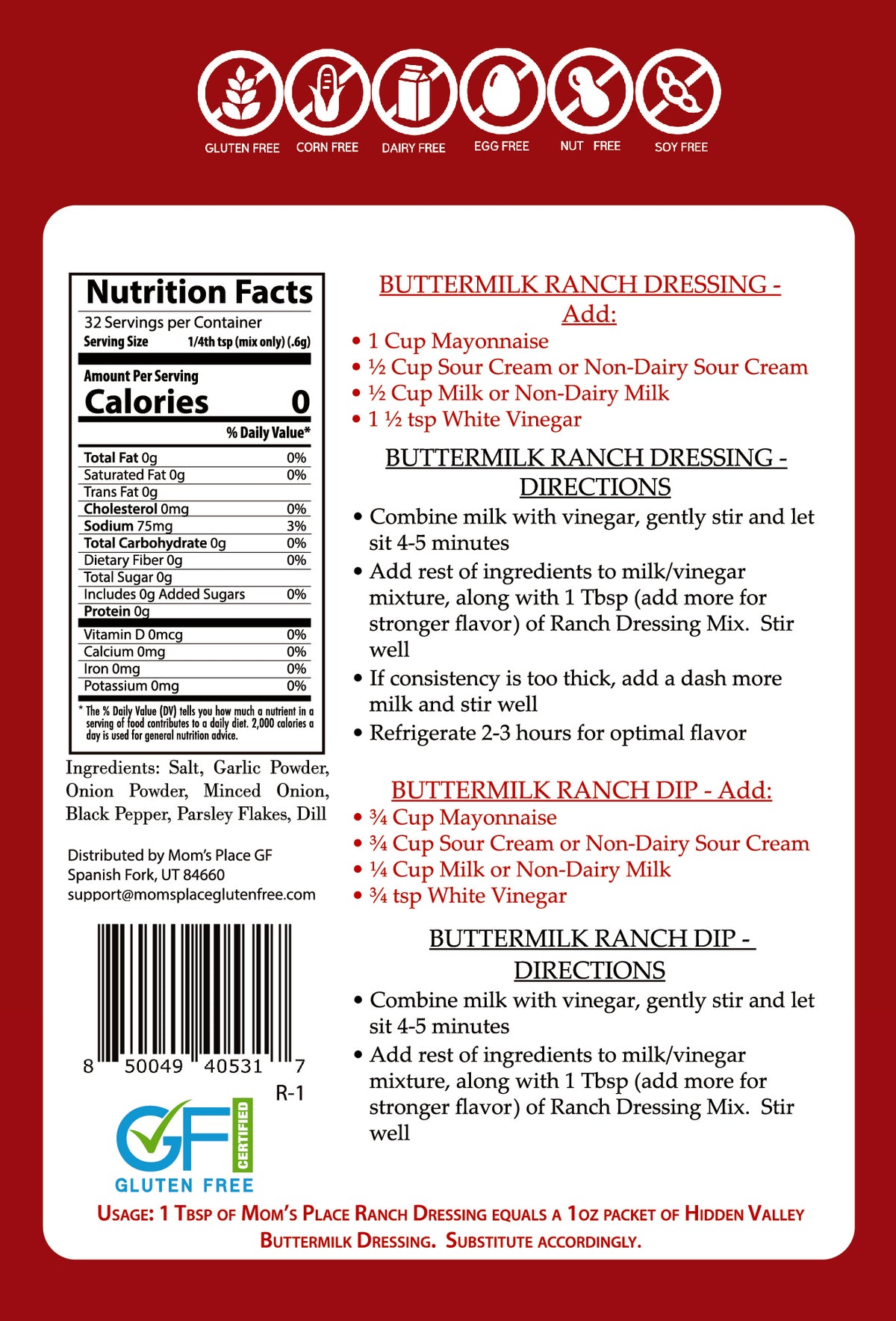 does ranch dressing have gluten Hidden Valley Spicy Ranch Topping and Dressing